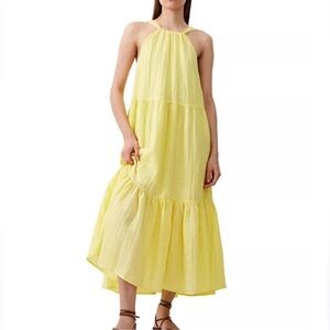 French Connection Aleska Textured Black Halter Maxi Dress Spring Minimalist